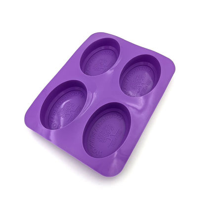 4 Kavite Yeniden Kullanılabilir Silikon Sabun Kalıbı Dayanıklı Oval Şekil Mor Renk