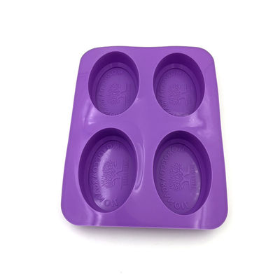 4 Kavite Yeniden Kullanılabilir Silikon Sabun Kalıbı Dayanıklı Oval Şekil Mor Renk