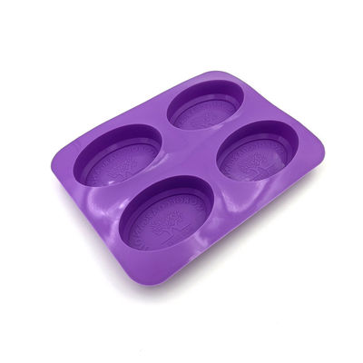 4 Kavite Yeniden Kullanılabilir Silikon Sabun Kalıbı Dayanıklı Oval Şekil Mor Renk